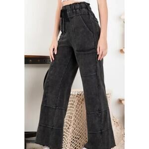 Blue Velvet washed cargo pants wide leg cozy sweats pockets Large New with tags